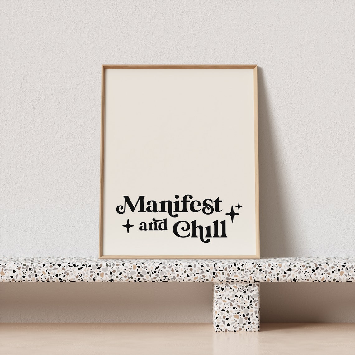 Manifest And Chill Typography Poster Cream Vintage Black Sparkle Art - Image 3