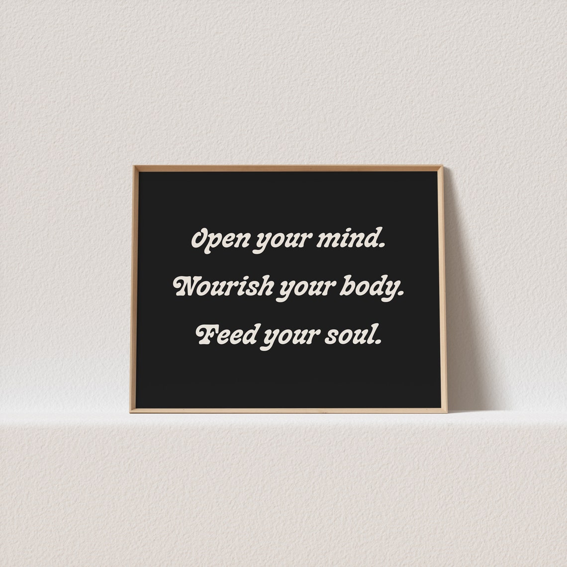 Open Your Mind Horizontal Poster with Wellness Script on Black