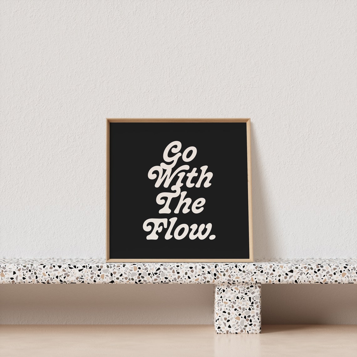 Go with the Flow Script Quote Poster in Cream on Black Square - Image 3