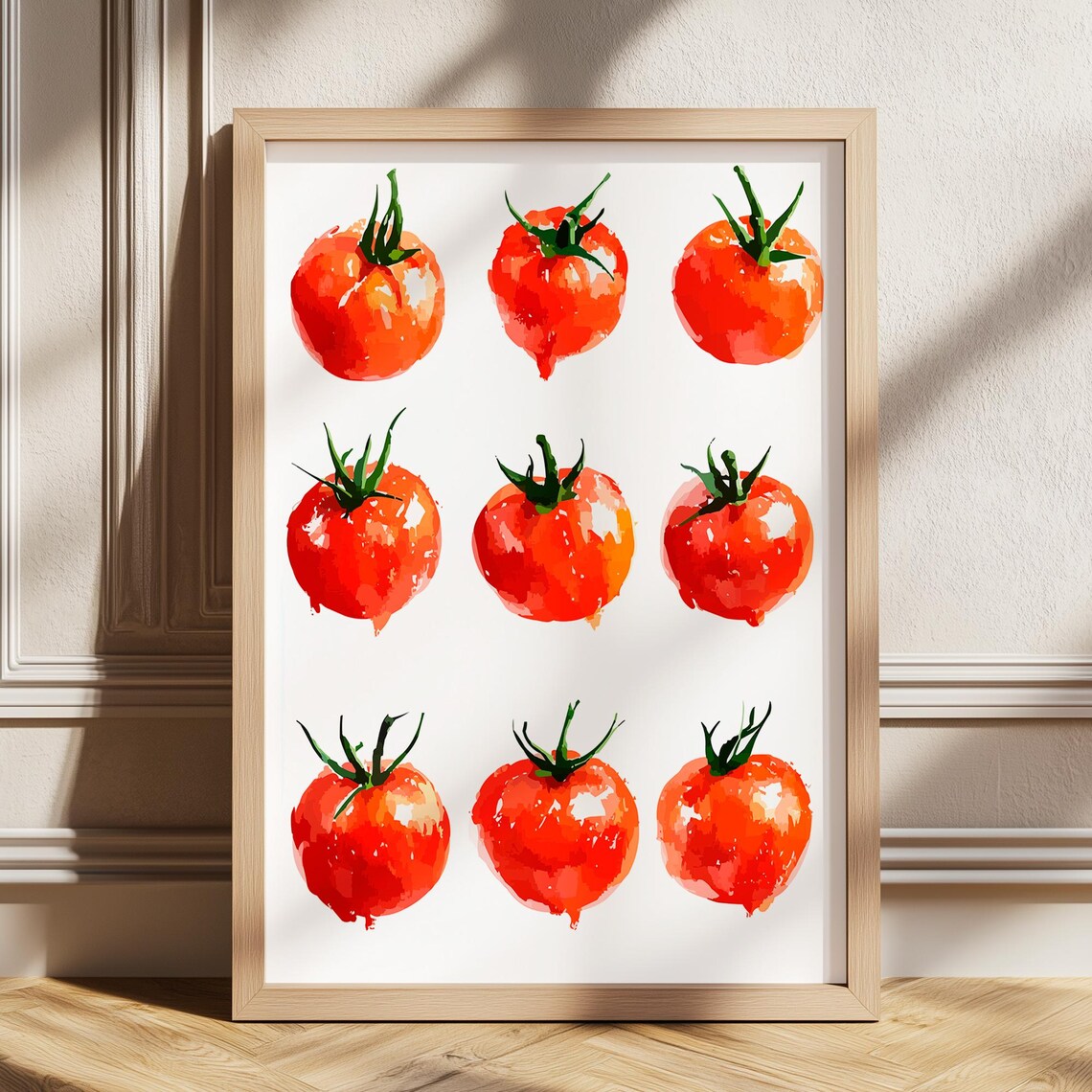 Nine Ripe Red Tomatoes Watercolor Grid Kitchen Food Art Poster