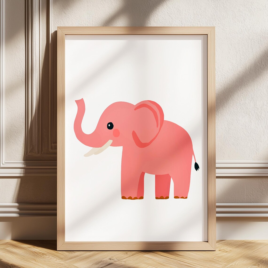 Pink Elephant Cute Nursery Baby Animal Illustration Art Poster
