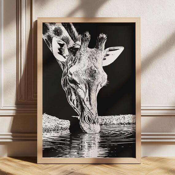 Giraffe Print Wall Art Vintage Drawing Animal Nursery Farmhouse Decor
