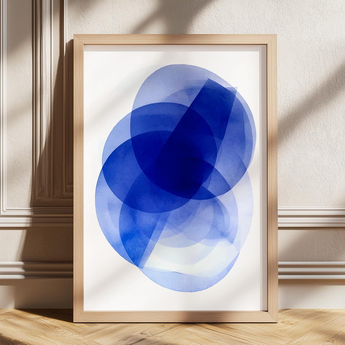 Royal Blue Overlapping Watercolor Circles Abstract Modern Poster
