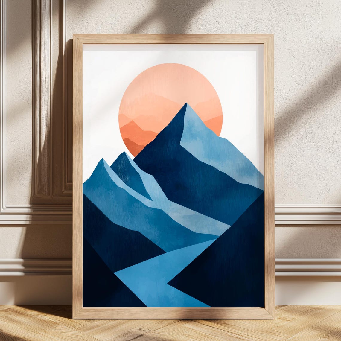 Blue Landscape Print Mountain Range Wall Art For Office Prints Minimalistic Watercolor