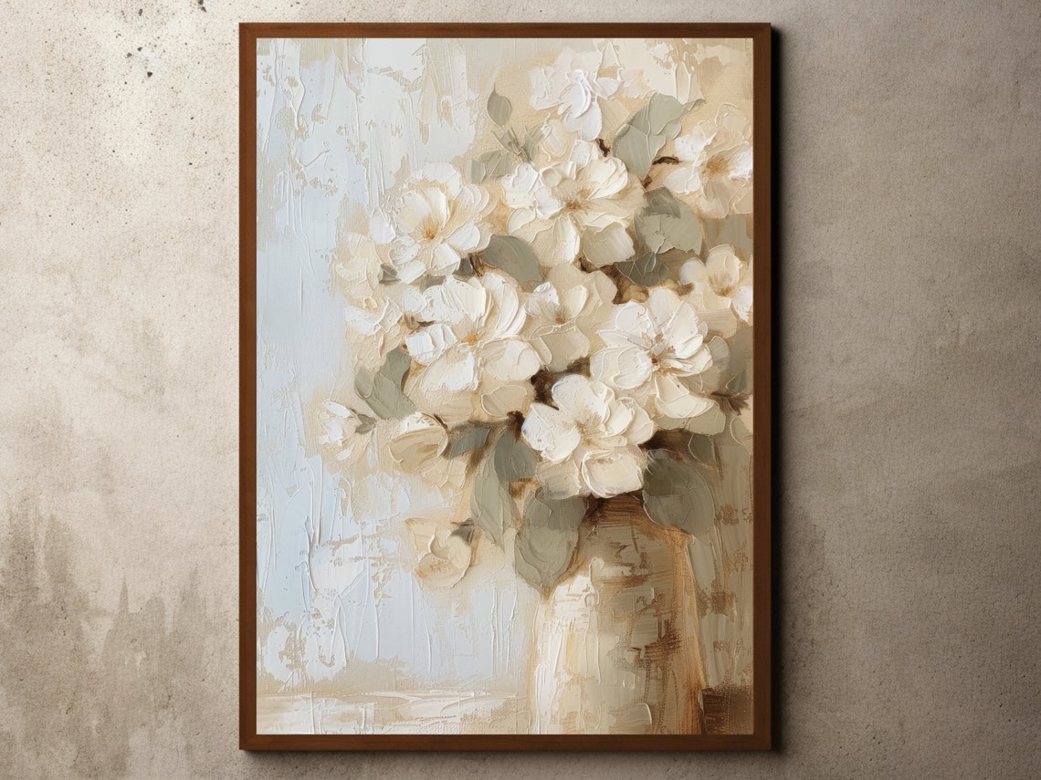 Vintage Cream Hydrangea Poster with Antique White Floral Elegance