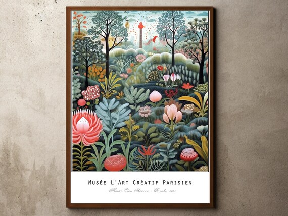 Henri Rousseau Print Poster Tropical Decor Botanical Jungle Exhibition Animals Forest Vintage Wall Art
