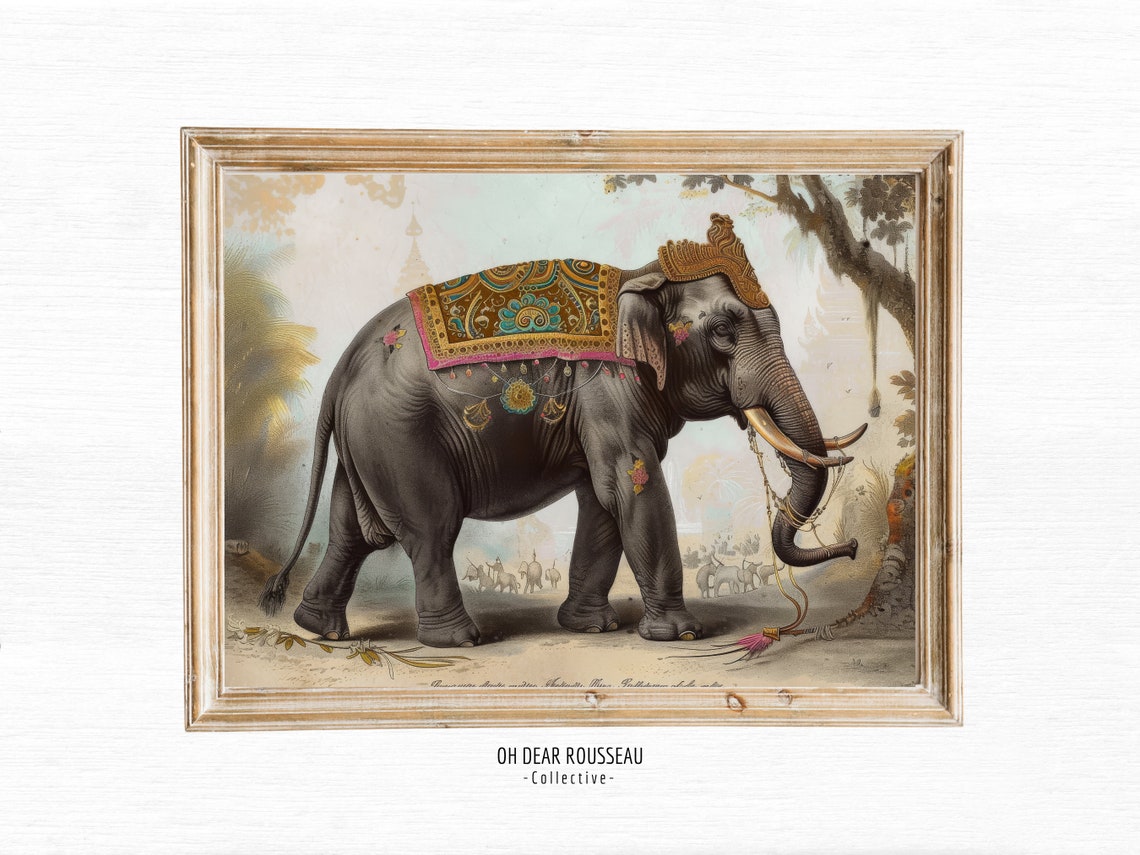 Majestic Decorated Elephant Antique Colonial Jungle Art Poster