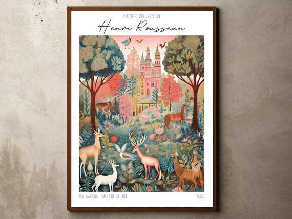 Henri Rousseau Print Poster Tropical Decor Botanical Jungle Exhibition Animals Forest Vintage Wall Art