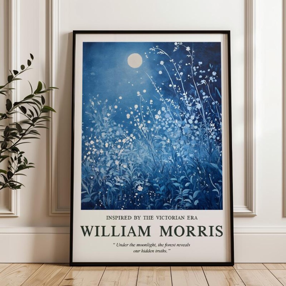 William Morris Moonlit Floral, Victorian Botanical Art Print