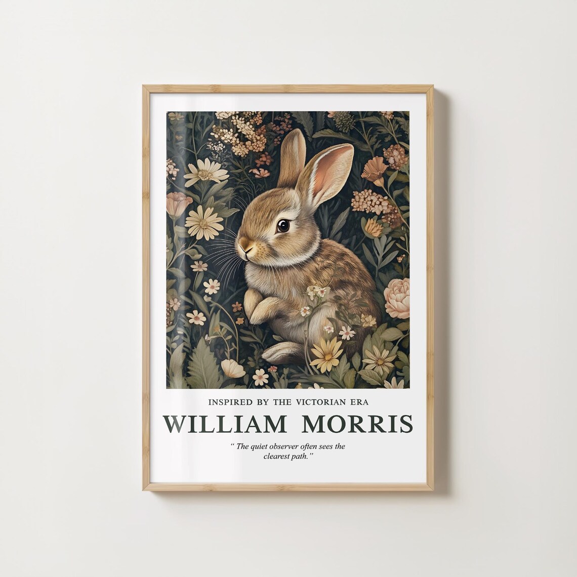 William Morris Inspired Rabbit, Victorian Botanical Art Print - Image 3