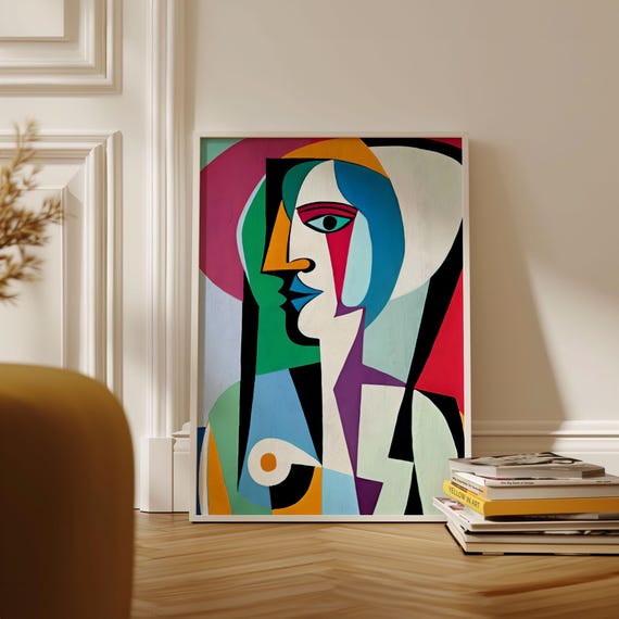 Pablo Picasso Colorful Cubist Portrait Poster Abstract Geometric Face Modern Vibrant Wall Art Home Decor