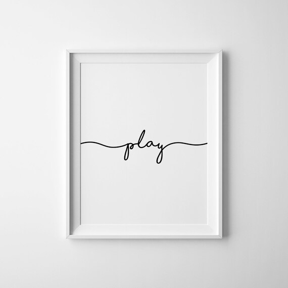 Play Nursery Script Sign Boho Minimalist Playroom Decor Poster