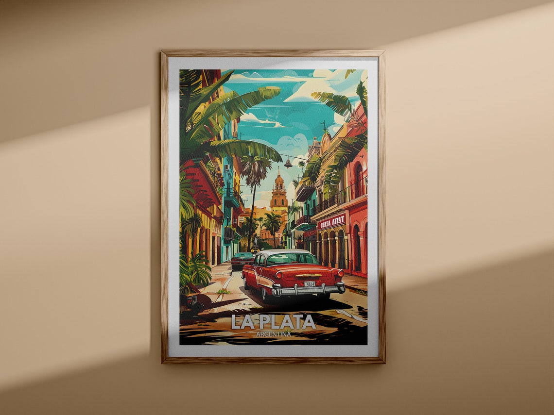 La Plata Argentina Classic Vintage Car Colonial Street Poster - Image 3