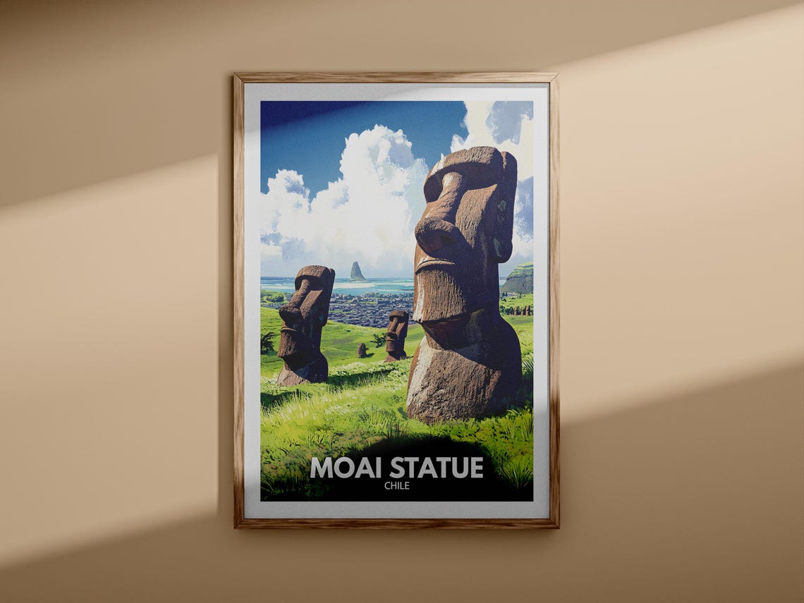 Moai Statue Easter Island Chile Rapa Nui Stone Heads Travel Poster - Image 3