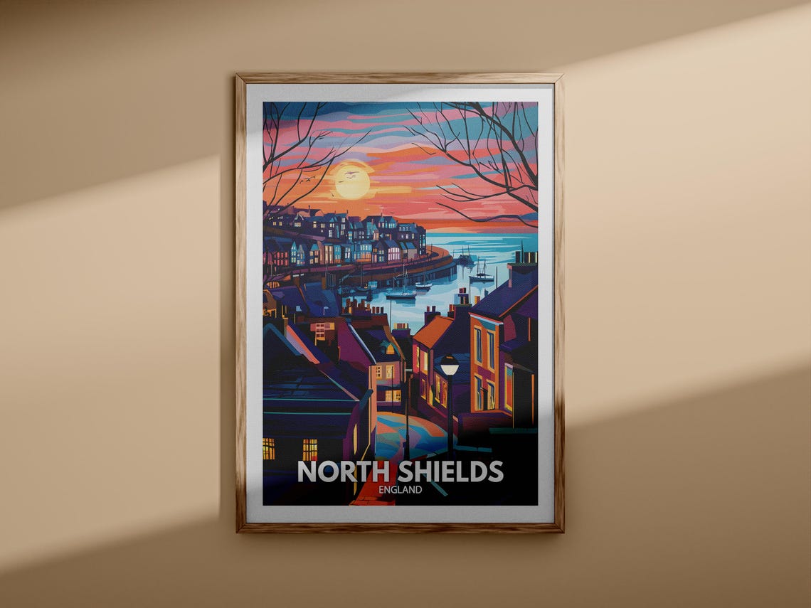 North Shields England Sunset Harbor Vintage Travel Poster View - Image 3
