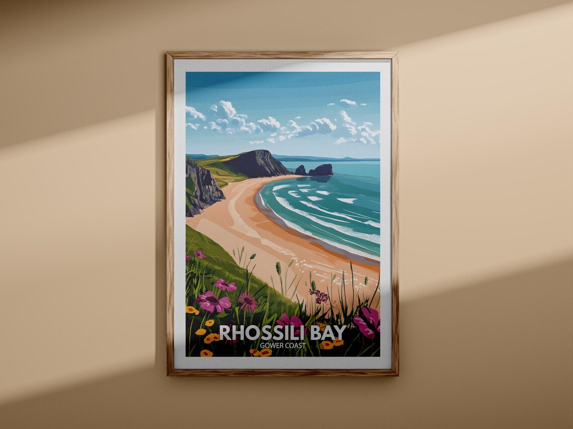 Rhossili Bay Gower Coast Wales Golden Beach Cliffs Travel Poster - Image 3