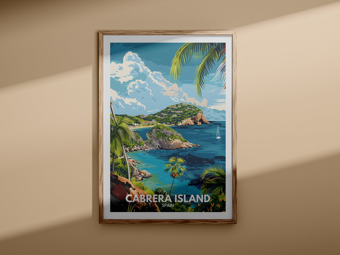 Cabrera Island Spain Tropical Cliffs Palm Trees Retro Travel Poster - Image 3