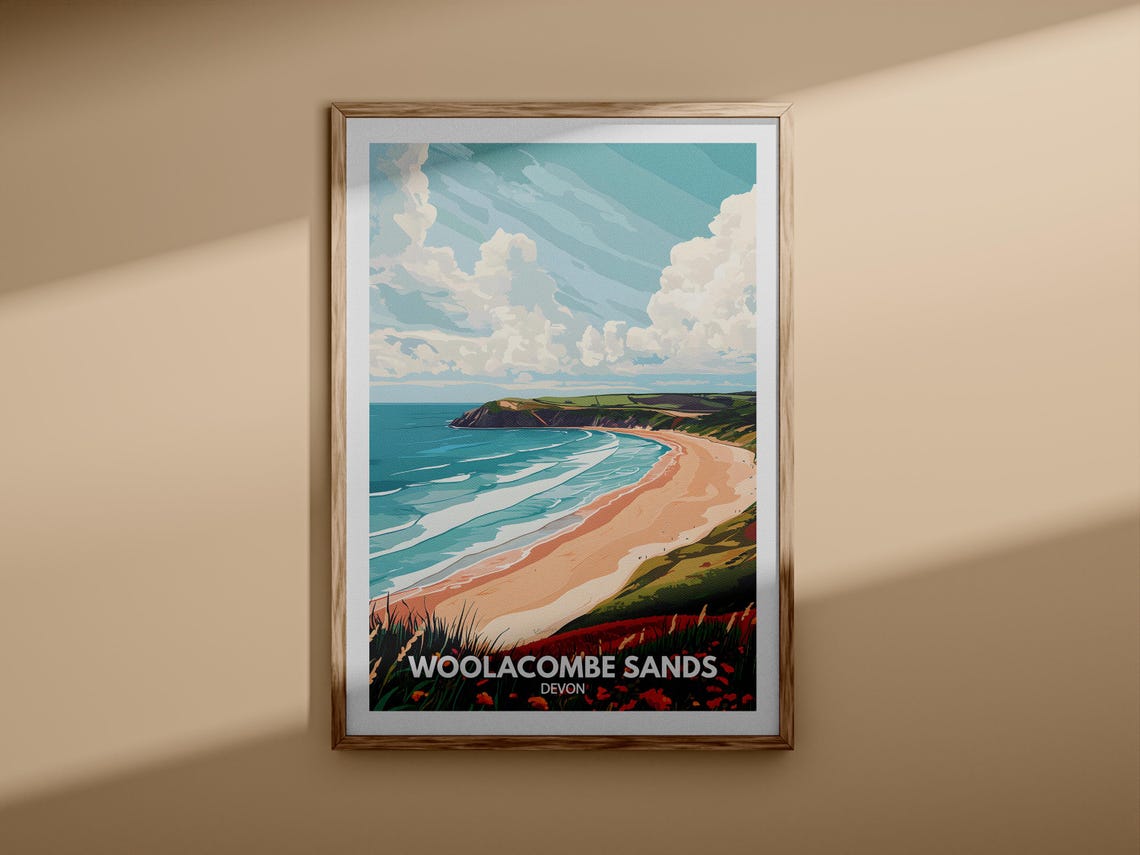 Woolacombe Sands Devon Long Golden Beach Waves Surf Travel Poster - Image 3