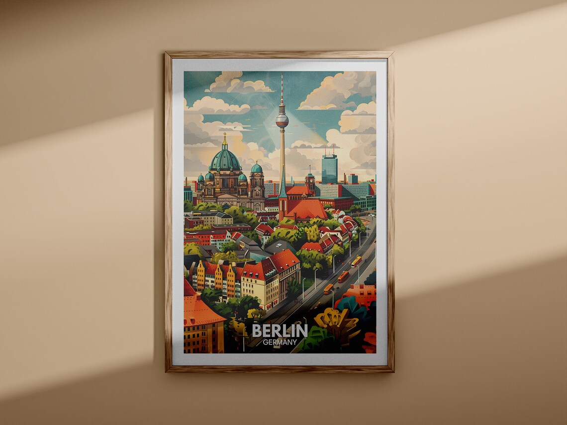 Berlin Germany TV Tower Cathedral Skyline Cityscape Panorama Travel Poster - Image 3