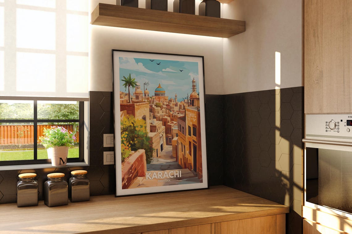 Karachi Pakistan Historic Rooftops Domes Vintage Travel Poster - Image 2