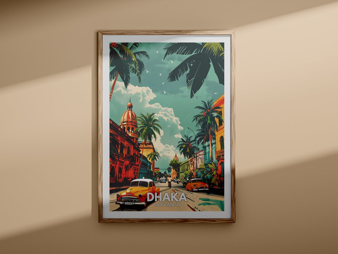 Dhaka Bangladesh Colonial Street Vintage Cars Travel Art Poster - Image 3