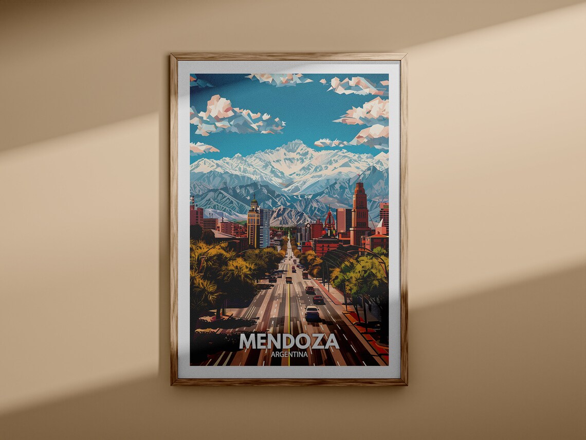 Mendoza Argentina Travel Poster Andes Mountains Boulevard City View - Image 3