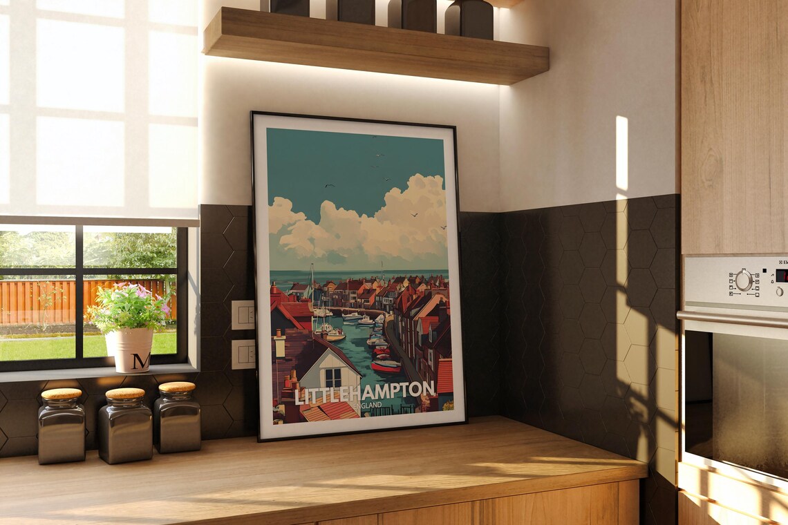 Littlehampton England Vintage Harbor Boats Red Roof Seaside Poster - Image 2