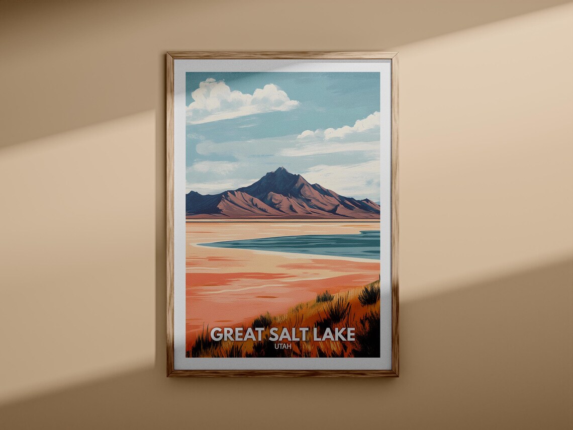 Great Salt Lake Utah Pink Salt Flats Desert Retro Travel Poster - Image 3