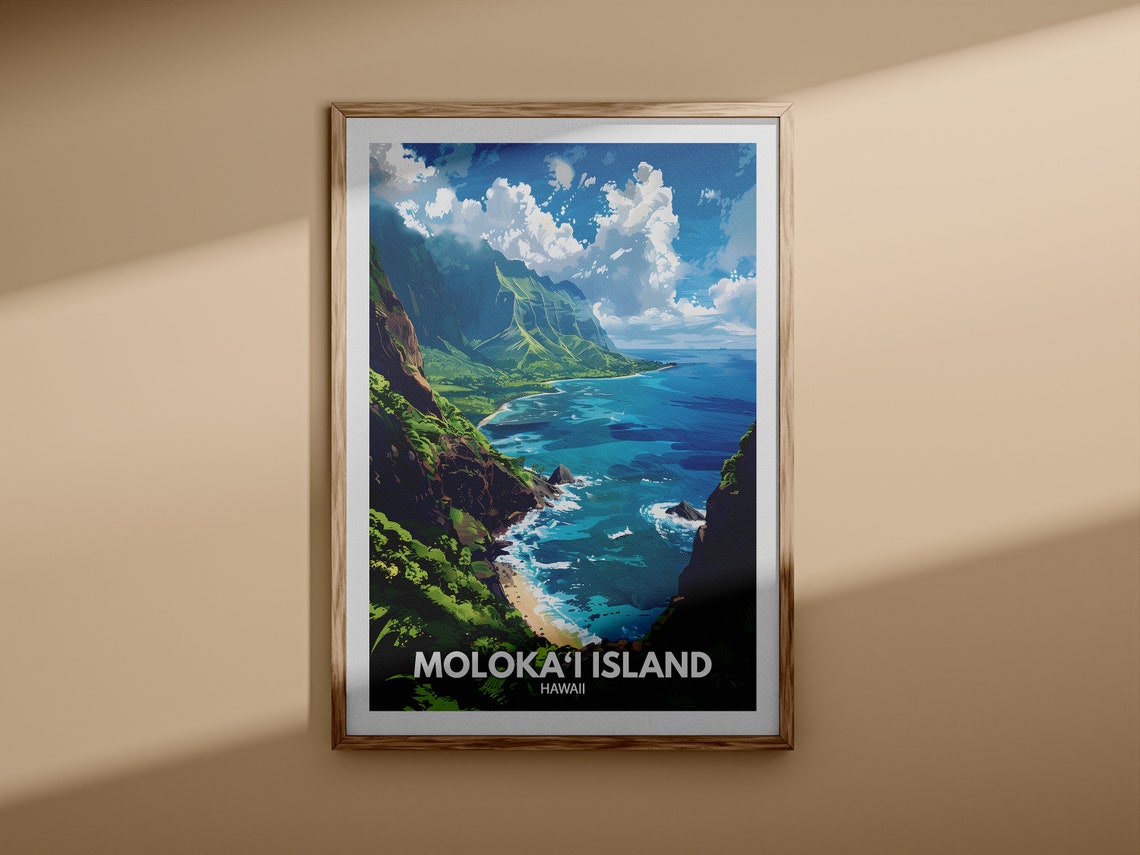 Molokai Island Hawaii Dramatic Sea Cliffs Ocean Waves Nature Poster - Image 3
