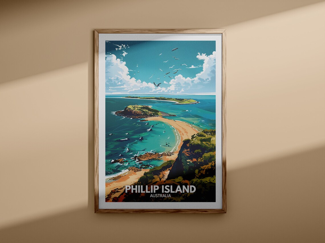 Phillip Island Australia Seabirds Over Turquoise Beach Travel Poster - Image 3