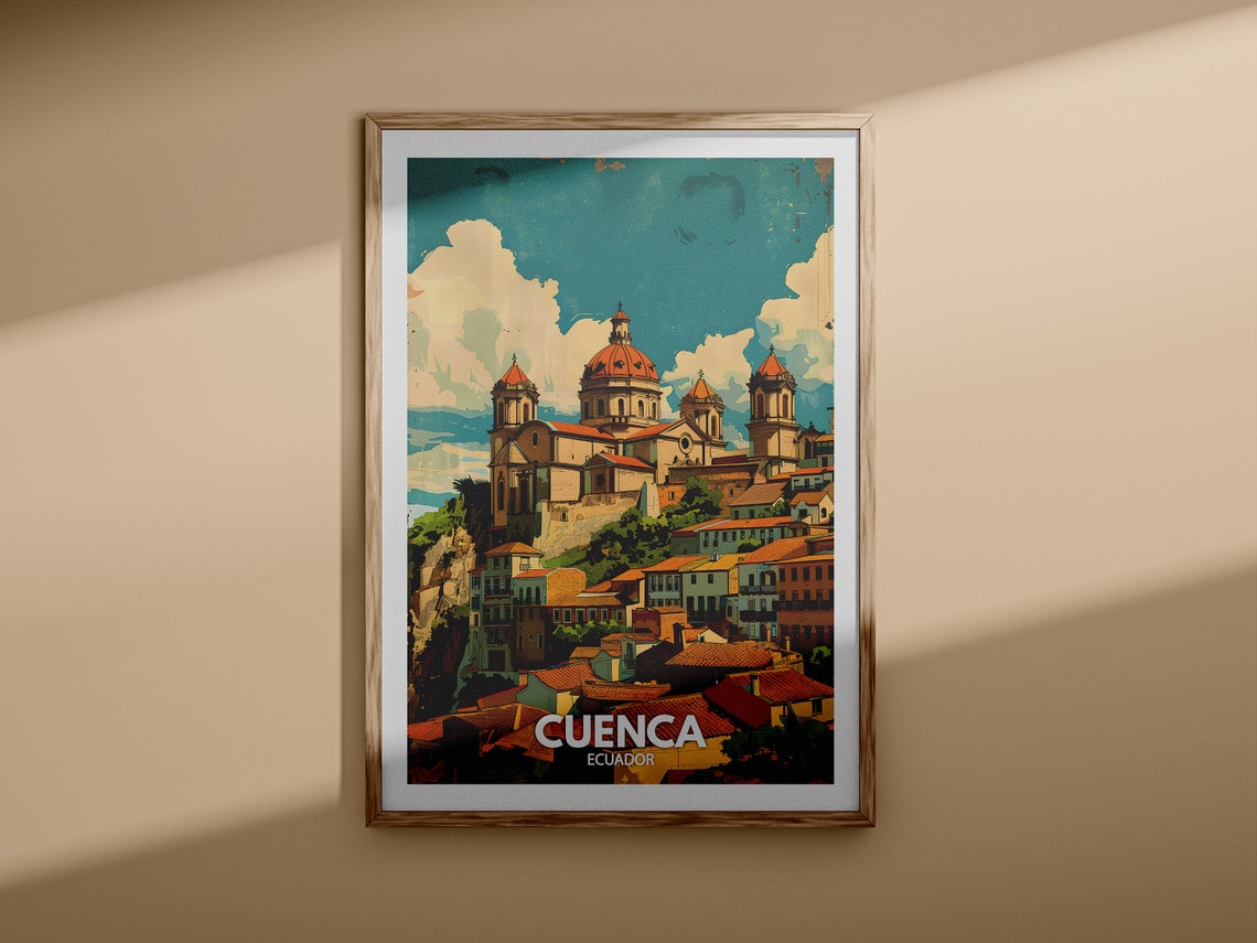 Cuenca Ecuador Colonial Cathedral Domes Vintage Travel Poster - Image 3