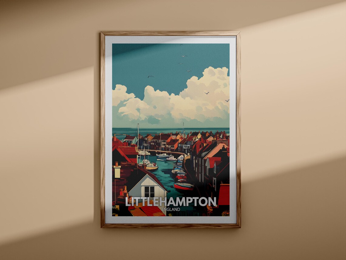 Littlehampton England Vintage Harbor Boats Red Roof Seaside Poster - Image 3