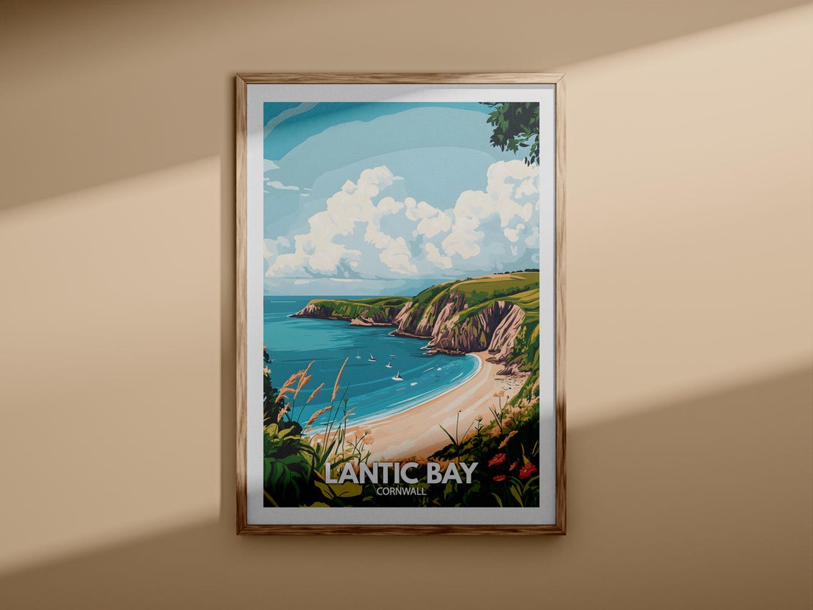 Lantic Bay Cornwall Hidden Cove Cliffs Vintage Travel Poster - Image 3
