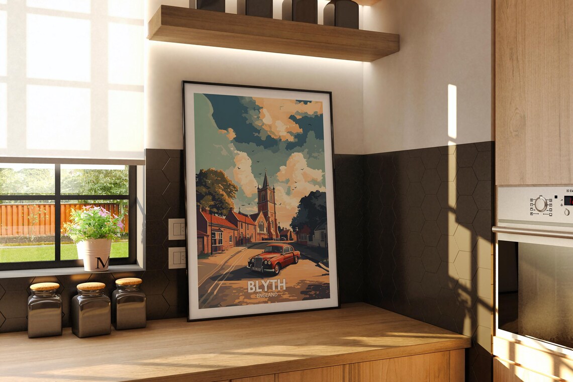 Blyth England Classic Car Church Street Retro Vintage Travel Poster - Image 2
