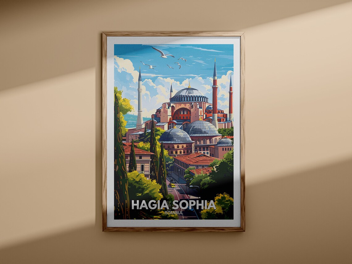 Hagia Sophia Istanbul Blue Sky Domes Minarets Vintage Travel Poster - Image 3