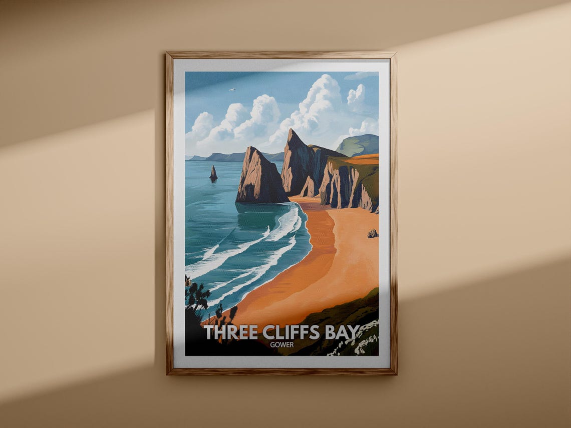 Three Cliffs Bay Gower Wales Sea Cliffs Golden Beach Travel Poster - Image 3