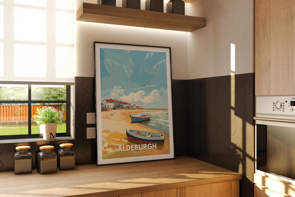 Aldeburgh Suffolk Beach Boats Seaside Cottages Travel Poster - Image 2