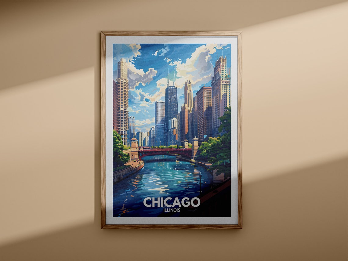 Chicago Print Chicago Travel Poster Illinois Wall Art Print United States Travel Home Decor Usa City Poster - Image 3