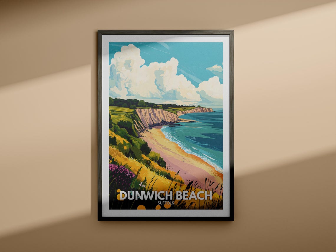 Dunwich Beach Suffolk Cliffs Shoreline Vintage Travel Poster