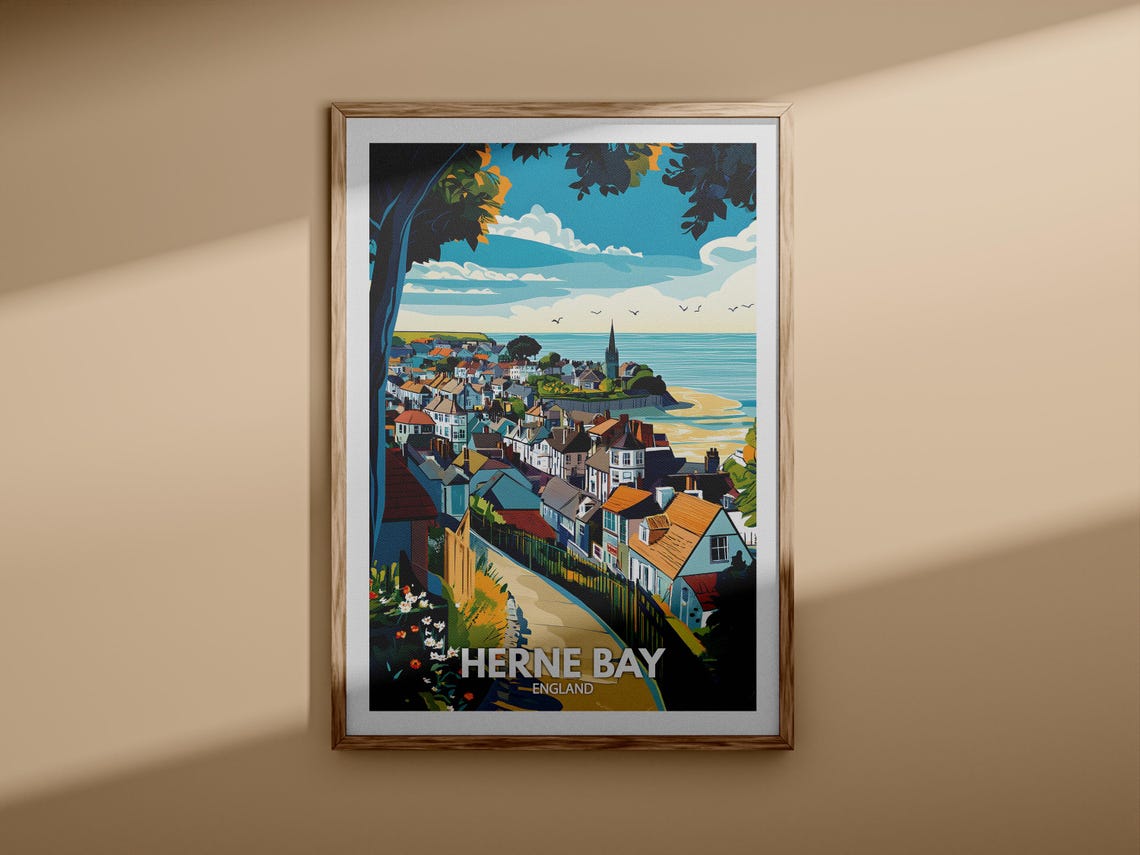 Herne Bay England Seaside Town Beach Hillside Vintage Travel Poster - Image 3