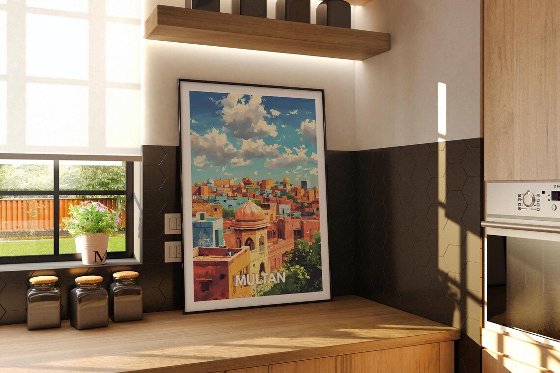 Multan Pakistan Domed Old City Skyline Vintage Travel Poster - Image 2