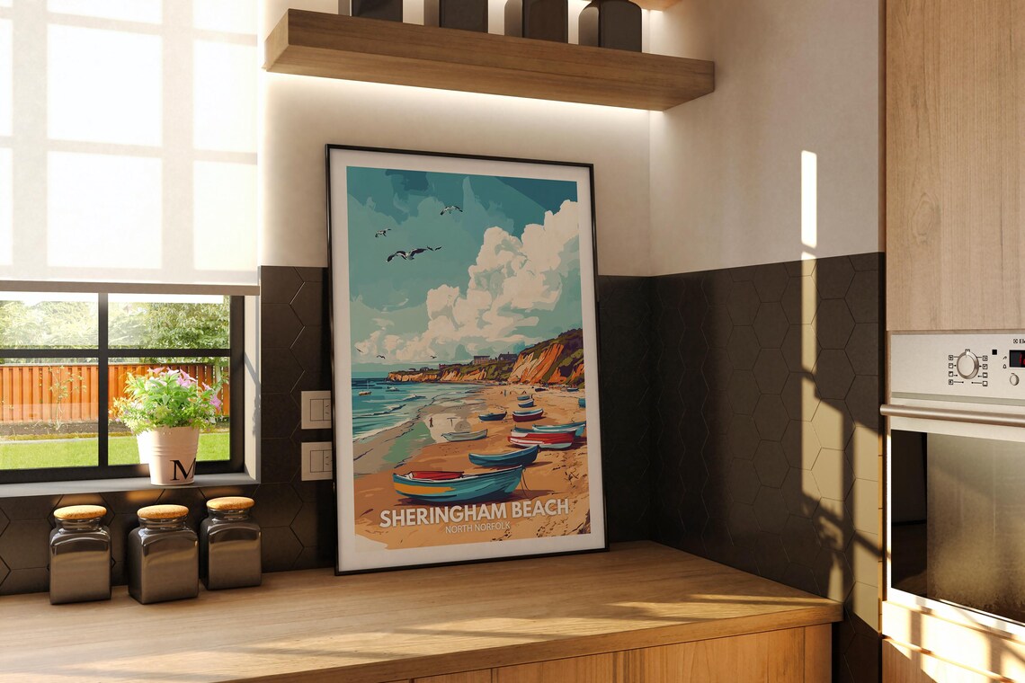Sheringham Beach North Norfolk Fishing Boats Cliffs Vintage Poster - Image 2