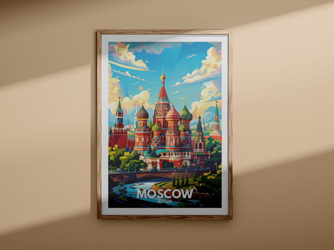 Moscow Russia Saint Basils Colorful Onion Domes Skyline Travel Poster - Image 3