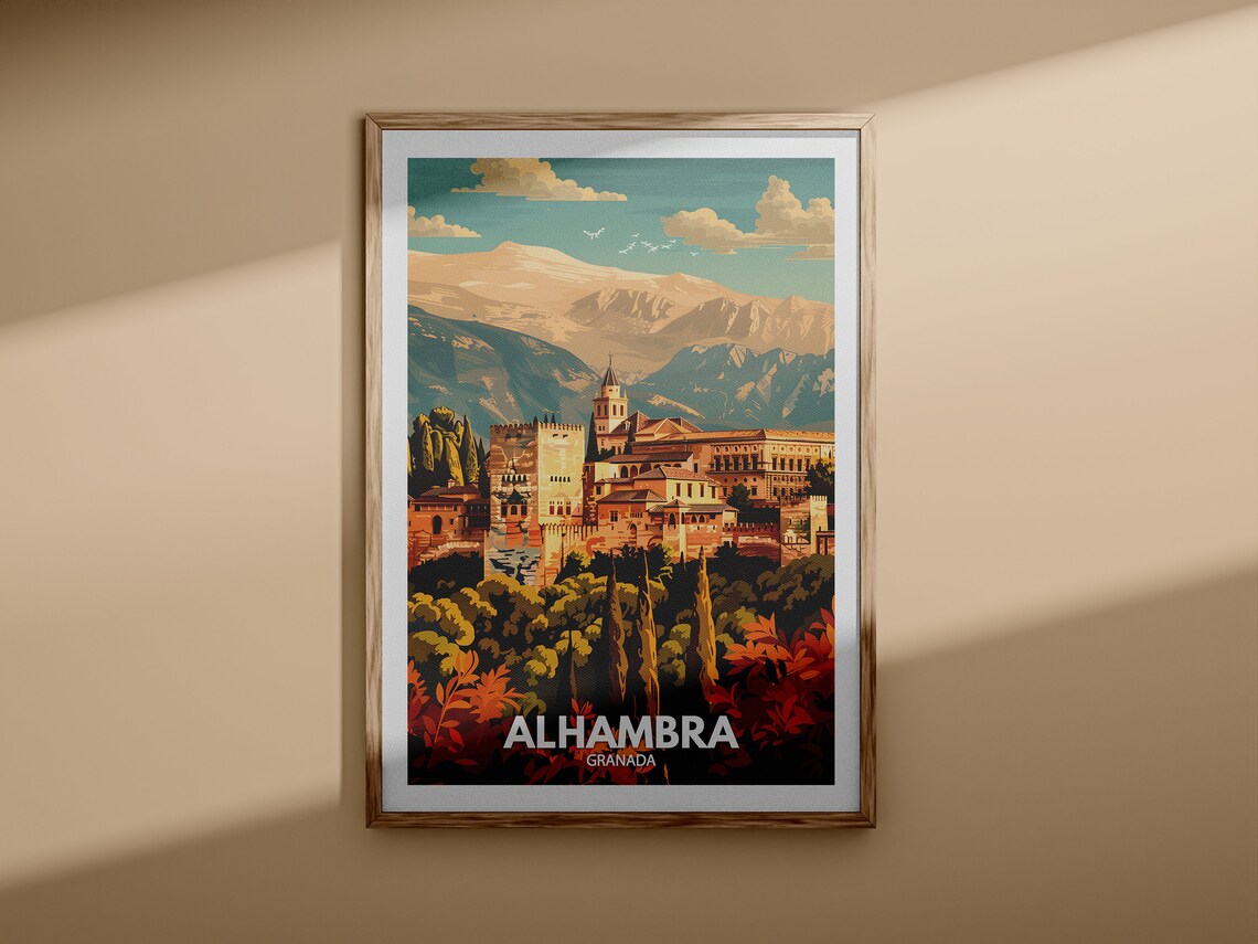 Alhambra Granada Travel Poster Spanish Palace Mountains Autumn Colors - Image 3