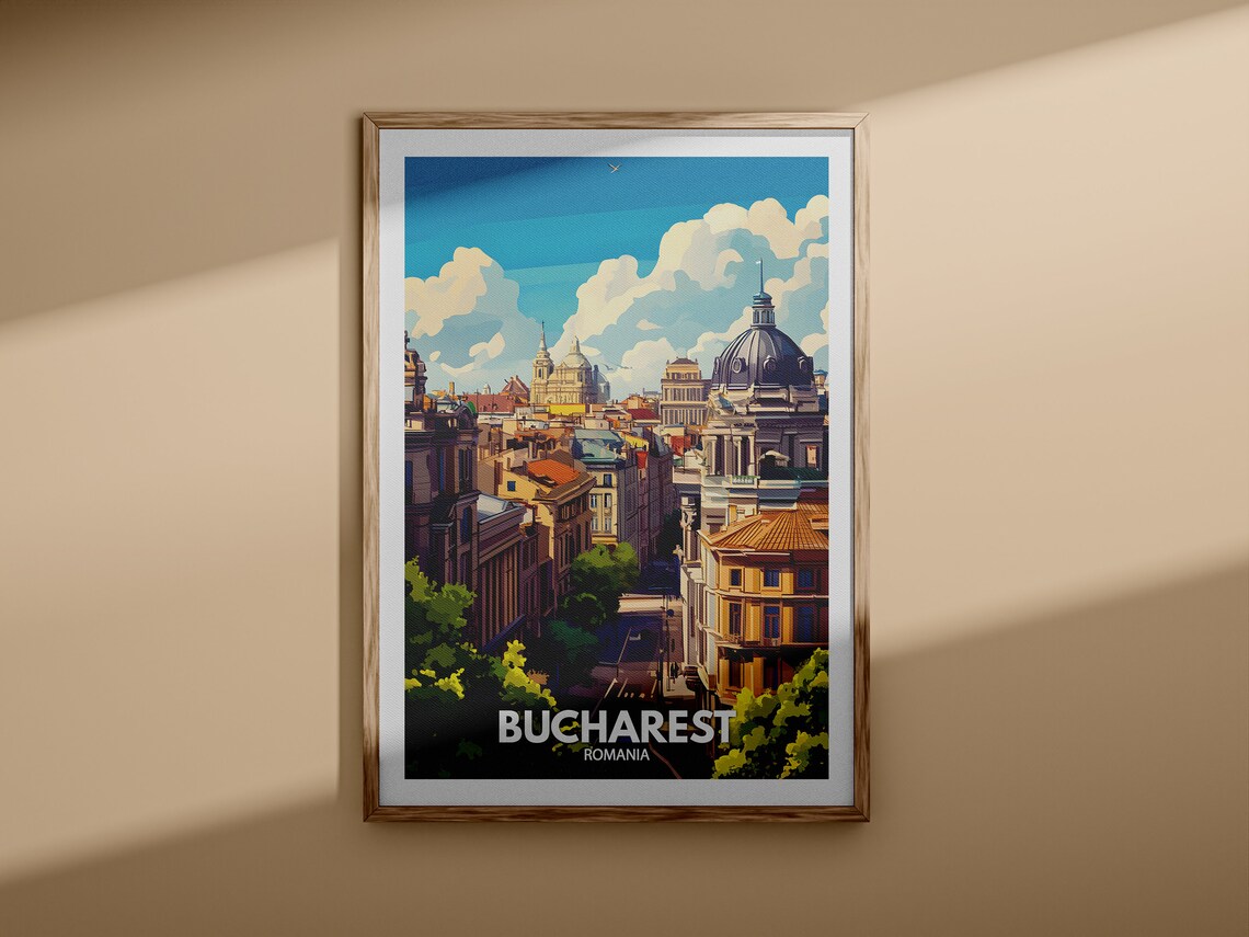 Bucharest Romania Historic City Skyline Domes Sunset Travel Poster - Image 3