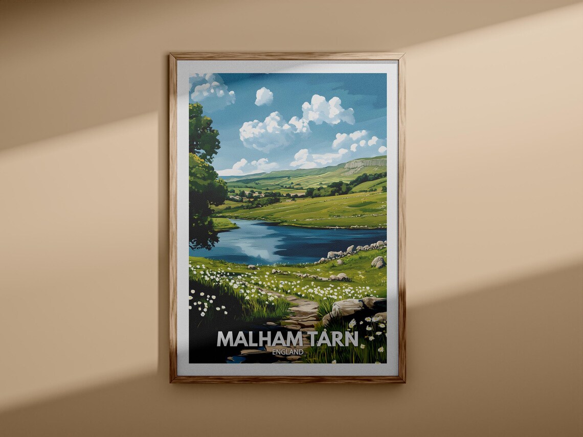 Malham Tarn England Limestone Meadow Daisies Retro Travel Poster - Image 3