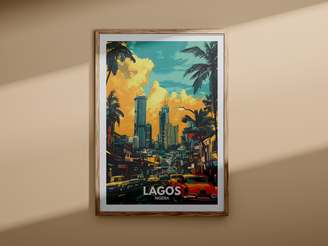 Lagos Nigeria Golden Sunset Street Palm Trees City Travel Poster - Image 3