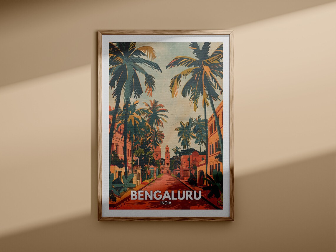 Bengaluru India Palm Lined Street Church Vintage Travel Poster - Image 3