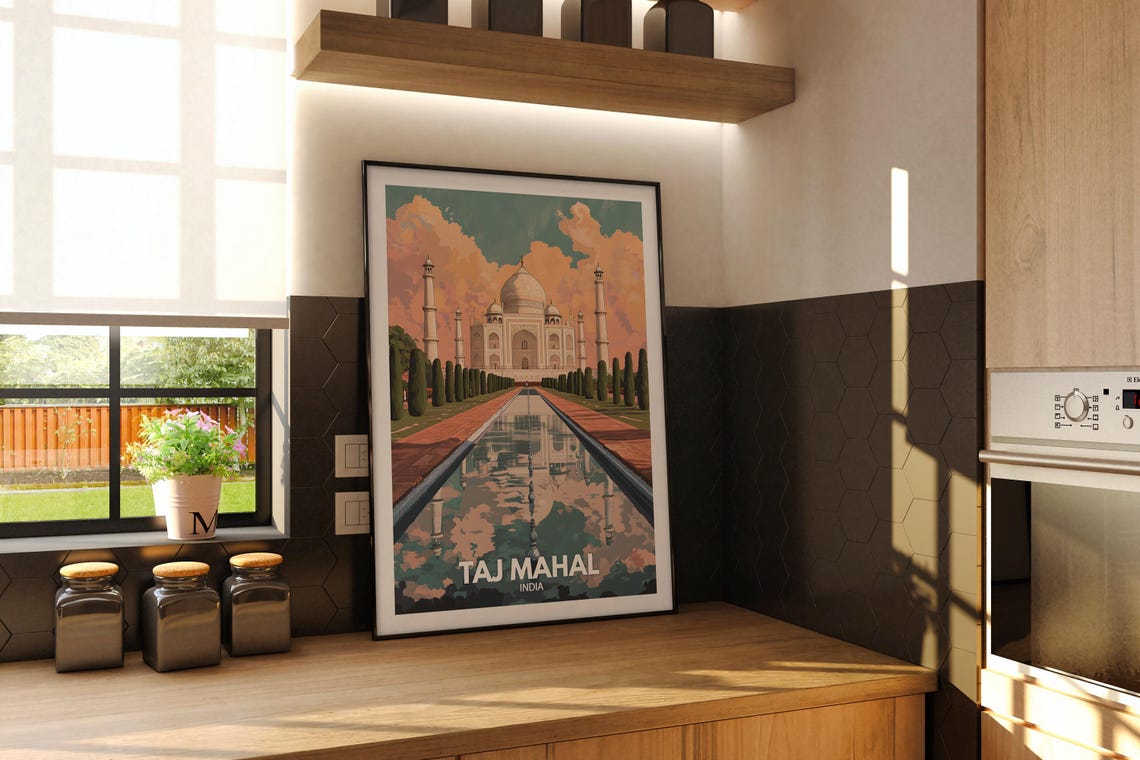 Taj Mahal India Reflection Pool Marble Dome Vintage Travel Poster - Image 2