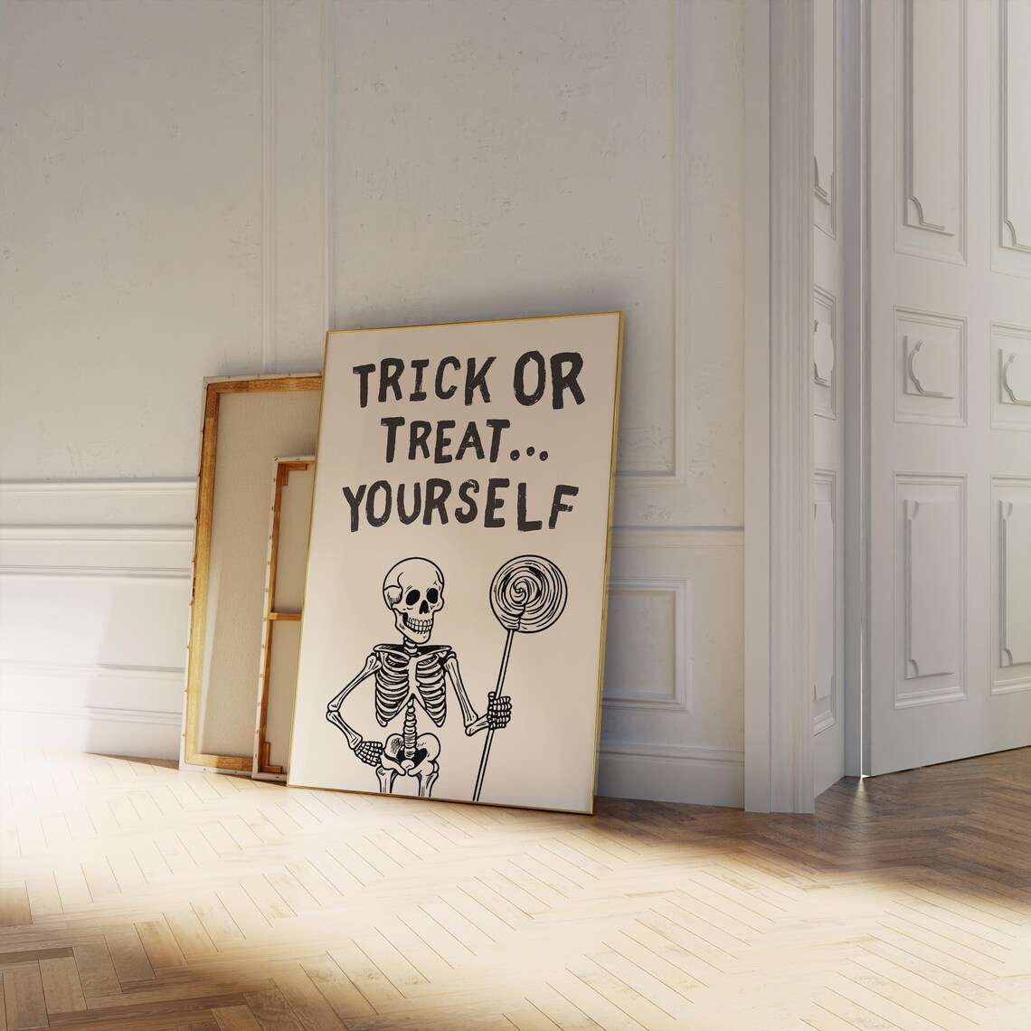 Trick Or Treat Yourself Funny Halloween Skeleton Candy Poster - Image 2